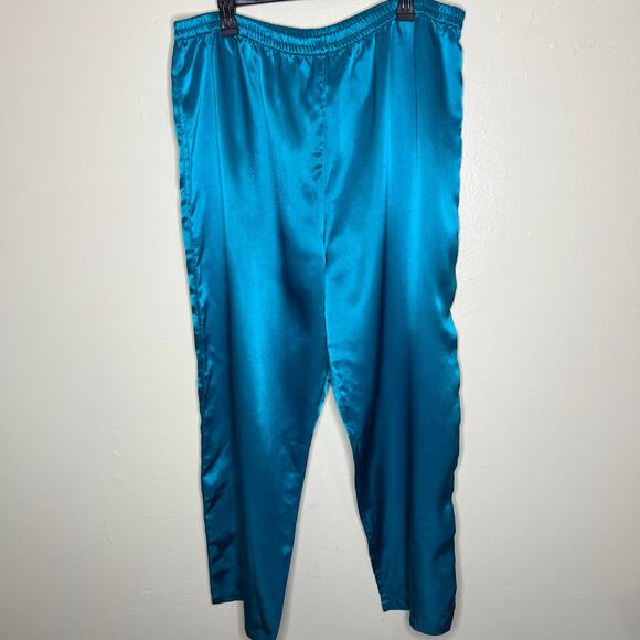 Vtg Victoria's Secret Pajama Pants Large Blue Satin Silky Pull On Sleep Lounge - Picture 1 of 7